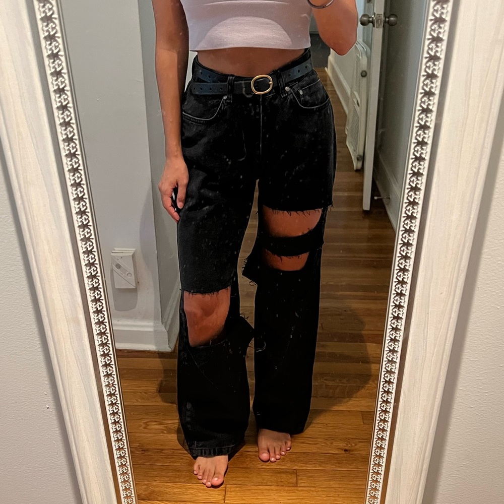 The Ragged Priest Black Straight Leg Jeans with Holes